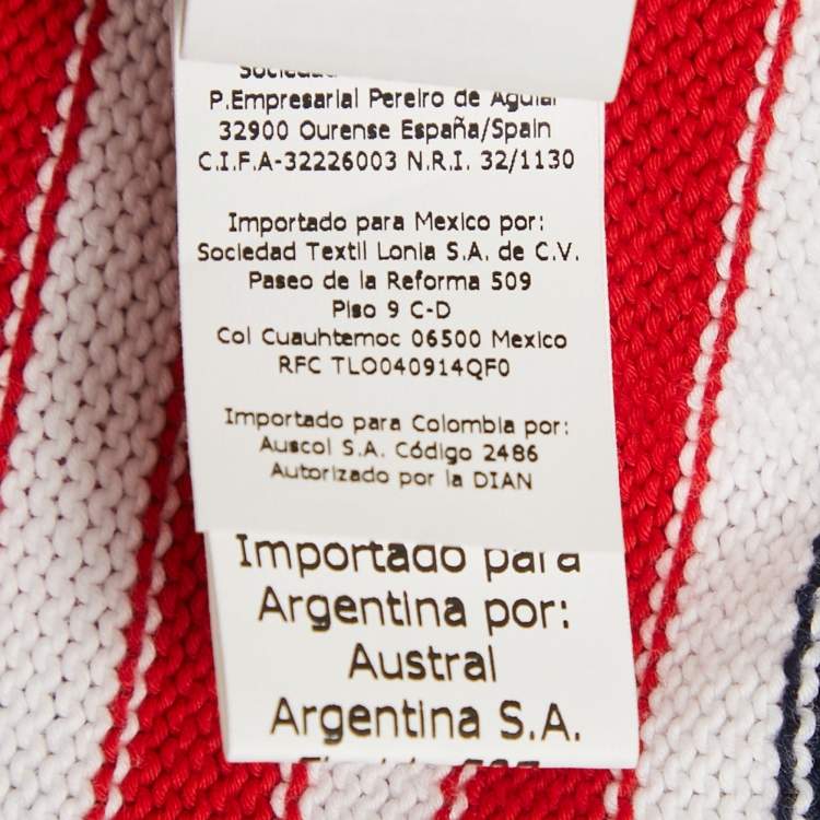 Pre Owned CH Carolina Herrera Red/Blue Rib Knit Crew Neck Sweater S