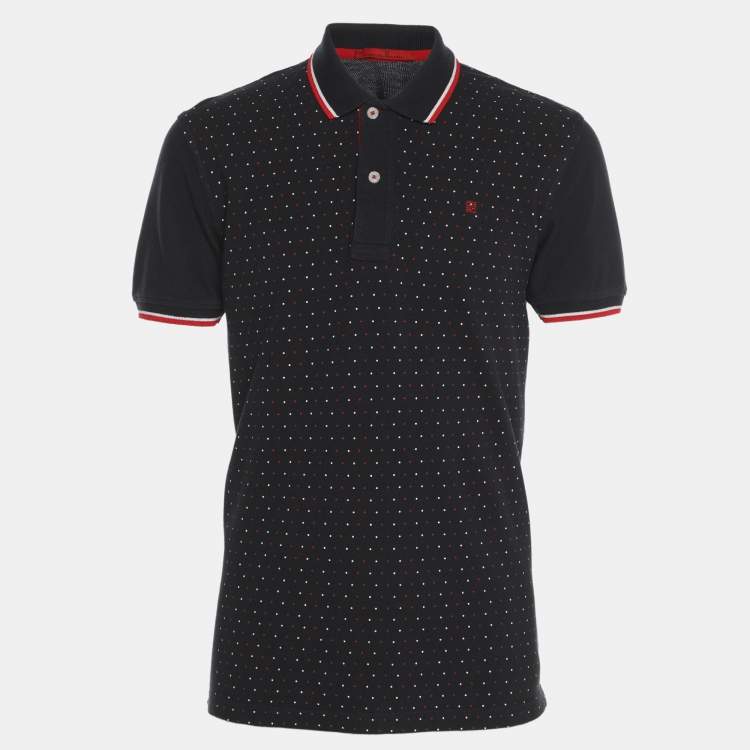 Pre Owned CH Carolina Herrera Navy Blue Dotted Print Jersey Polo T-Shirt M
