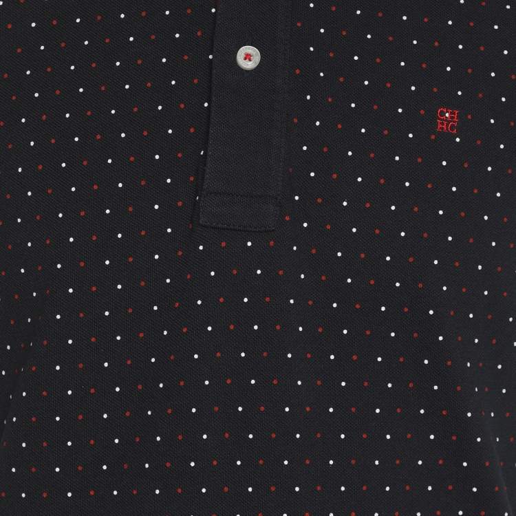 Pre Owned CH Carolina Herrera Navy Blue Dotted Print Jersey Polo T-Shirt M
