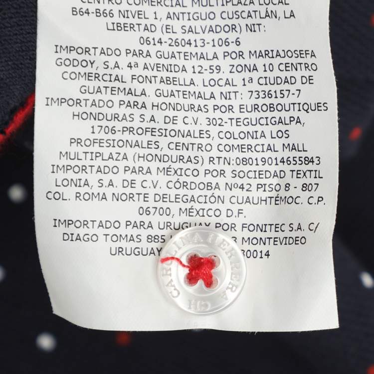 Pre Owned CH Carolina Herrera Navy Blue Dotted Print Jersey Polo T-Shirt M