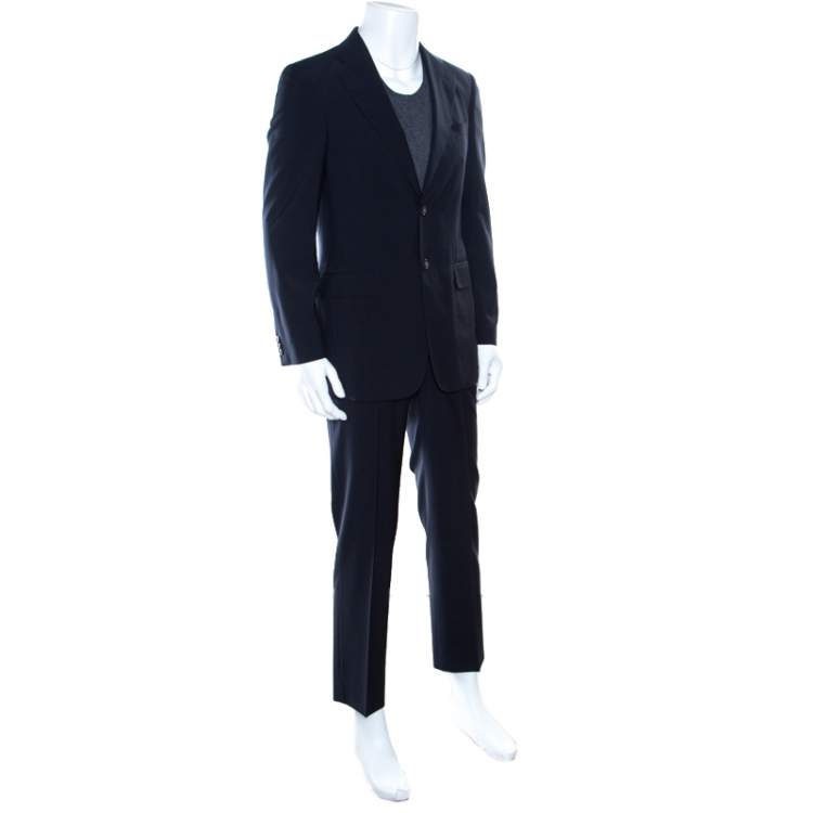Pre Owned CH Carolina Herrera Navy Blue Wool Contrast Lined Tailored Suit M