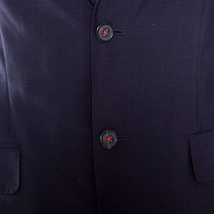 Pre Owned CH Carolina Herrera Navy Blue Wool Contrast Lined Tailored Suit M