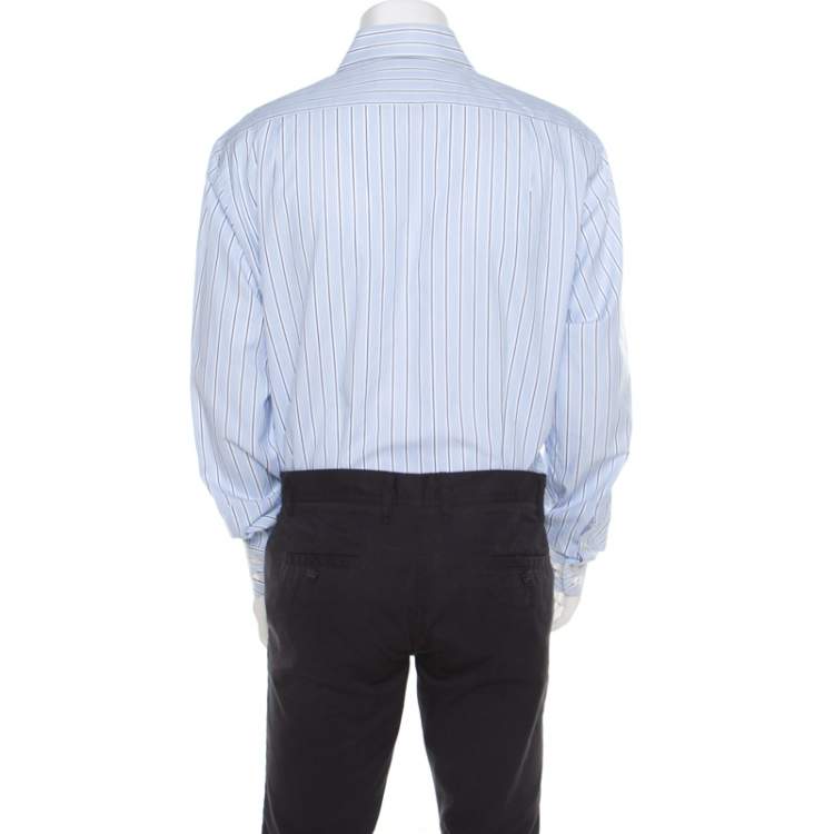 Pre Owned CH Carolina Herrera Blue and White Striped Cotton Long Sleeve Button Front Shirt 3XL