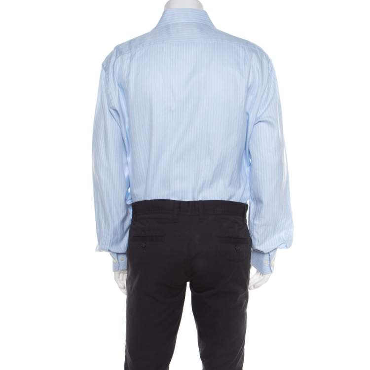 Pre Owned CH Carolina Herrera Blue Striped Cotton Jacquard Long Sleeve Button Front Shirt 3XL