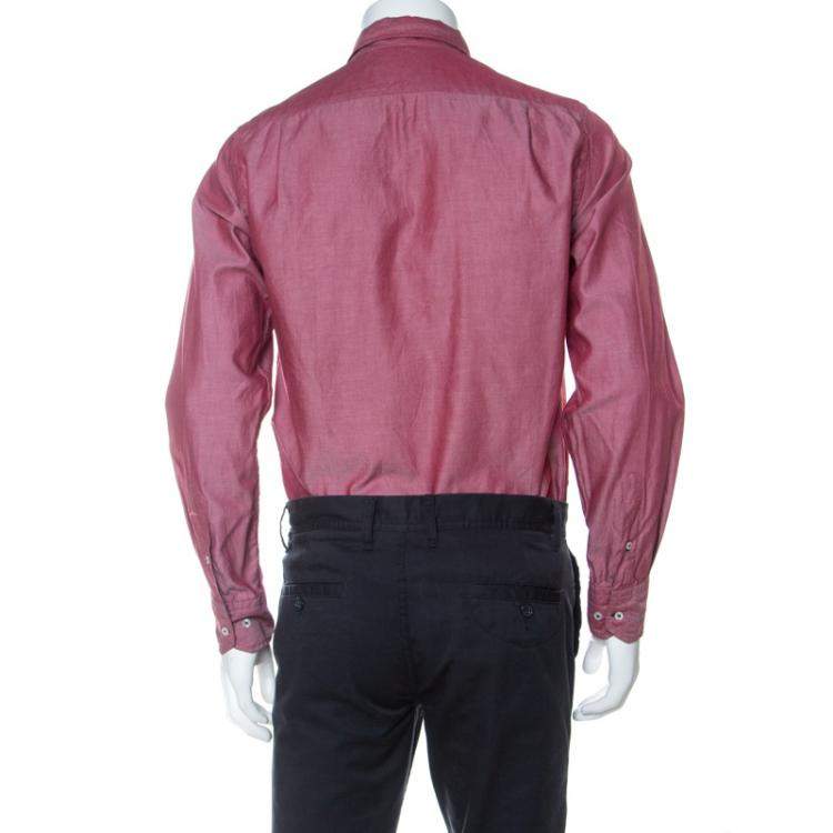 Pre Owned CH Carolina Herrera Burgundy Cotton Button Down Oxford Shirt M