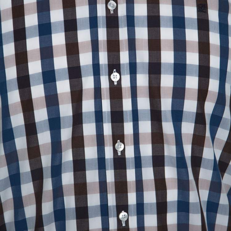 Pre Owned CH Carolina Herrera Gingham Check Cotton Button Down Shirt L
