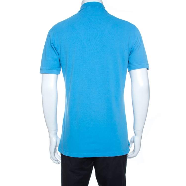 Pre Owned CH Carolina Herrera Blue Pique Cotton Polo T Shirt M