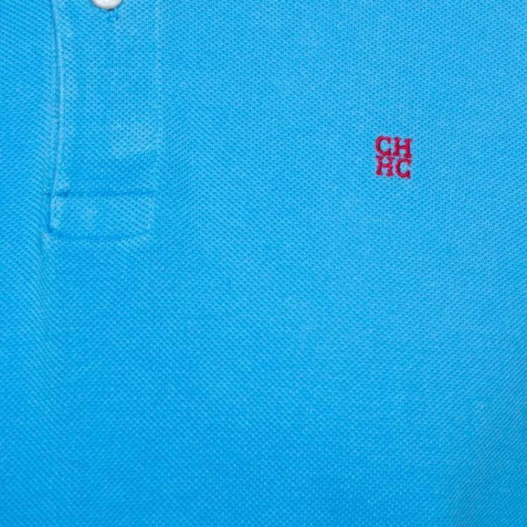 Pre Owned CH Carolina Herrera Blue Pique Cotton Polo T Shirt M