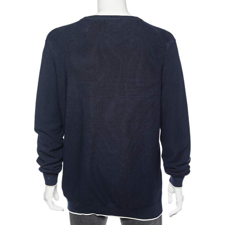 Pre Owned CH Carolina Herrera Navy Blue Cotton Knit Pullover L 