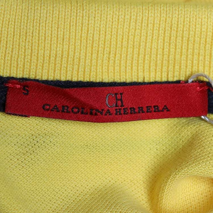 Pre Owned CH Carolina Herrera Yellow Logo Embroidered Cotton Knit Polo T-Shirt S
