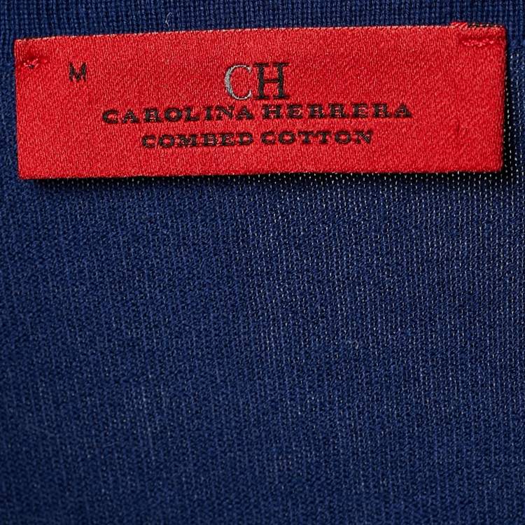 Pre Owned CH Carolina Herrera Blue Knit V Neck Long Sleeve Sweater M