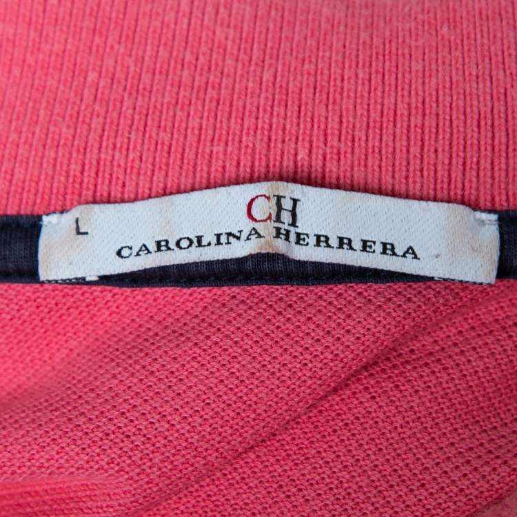 Pre Owned CH Carolina Herrera Pink Cotton Polo T-Shirts L