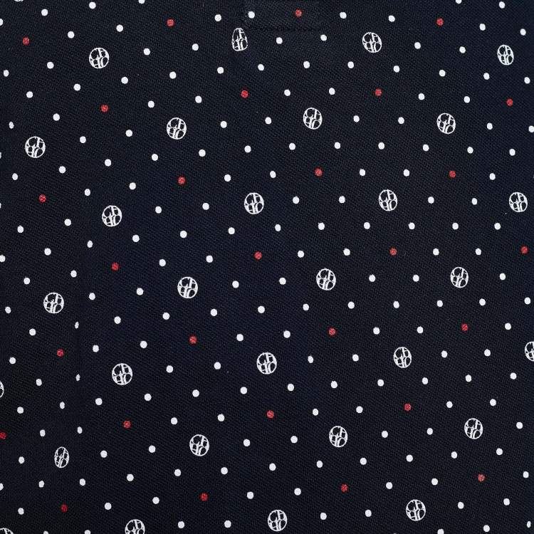 Pre Owned CH Carolina Herrera Navy Blue Logo Print Cotton Pique Polo T-Shirt XXL