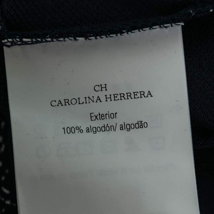 Pre Owned CH Carolina Herrera Navy Blue Logo Printed Cotton Pique Polo T-Shirt L