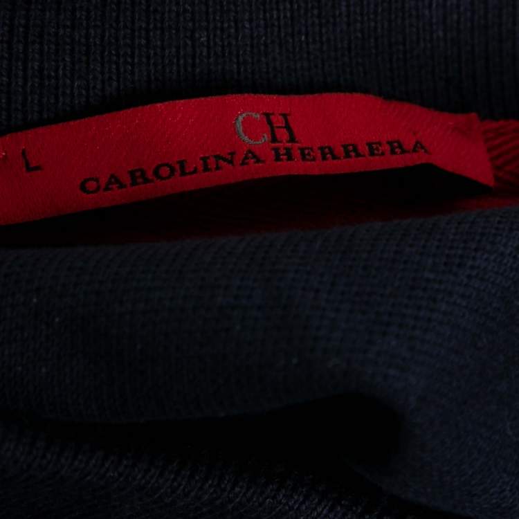 Pre Owned CH Carolina Herrera Navy Blue Logo Printed Cotton Pique Polo T-Shirt L