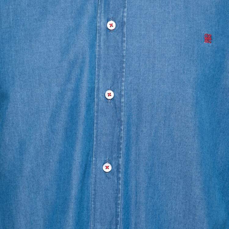 Pre Owned CH Carolina Herrera Blue Cotton Button Down Shirt L