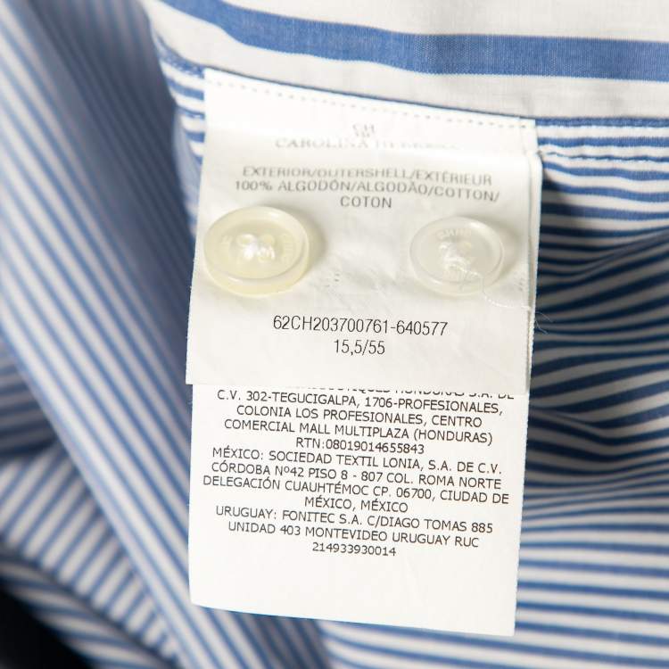 Pre Owned CH Carolina Herrera Blue Striped Cotton Button-Down Shirt M