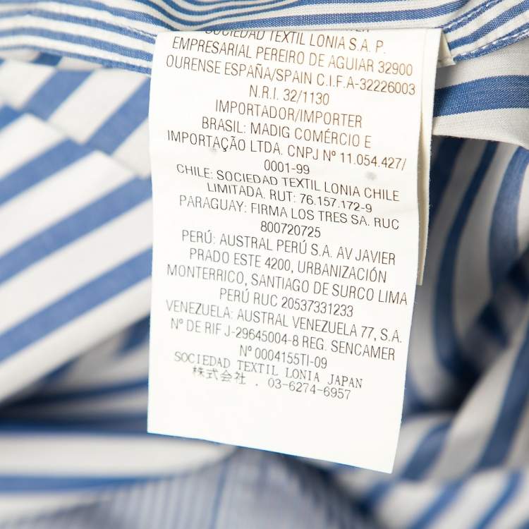 Pre Owned CH Carolina Herrera Blue Striped Cotton Button-Down Shirt M
