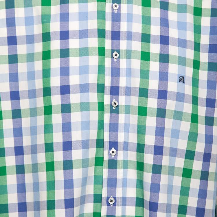 Pre Owned CH Carolina Herrera Blue Multicolor Check Patterned Cotton Button Down Shirt 2XL