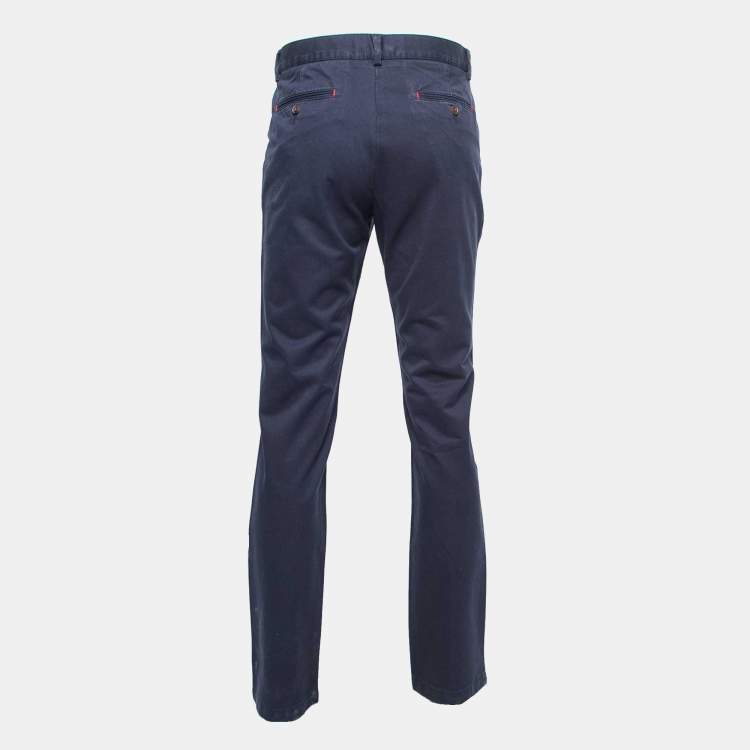 Pre Owned CH Carolina Herrera Navy Blue Cotton Trousers L