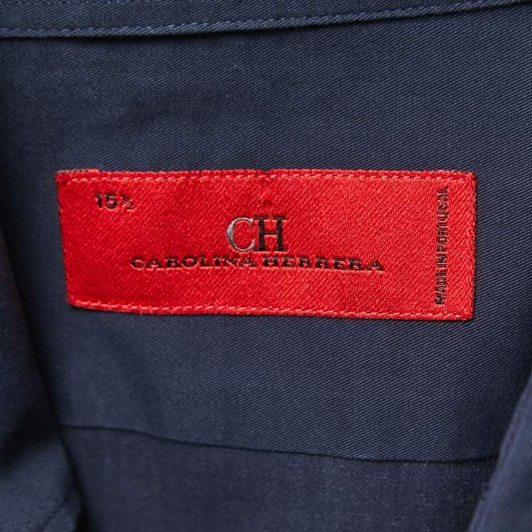 Pre Owned CH Carolina Herrera Navy Blue Cotton Stripe Detail Full Sleeve Shirt M