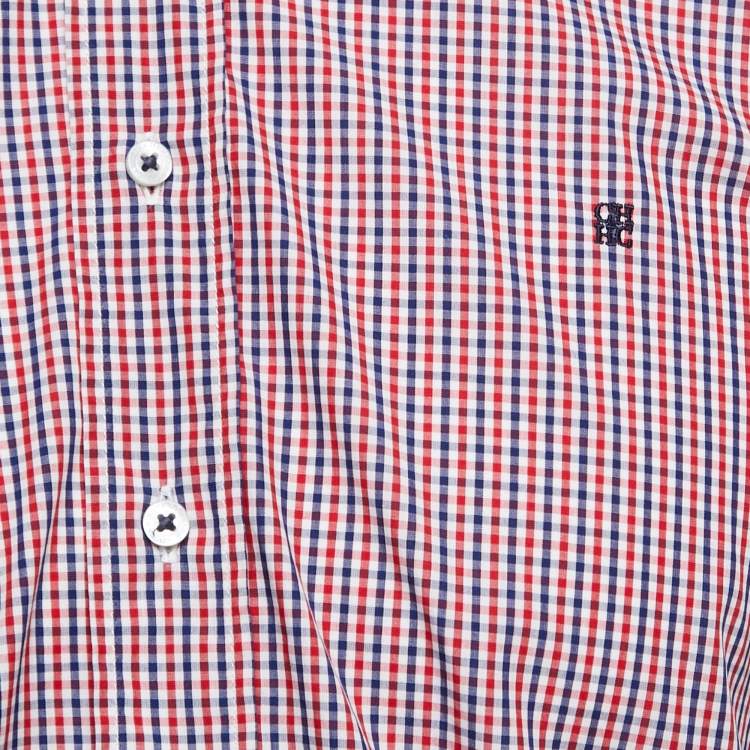 Pre Owned CH Carolina Herrera Navy Blue/Red Plaid Cotton Full Sleeve Shirt M