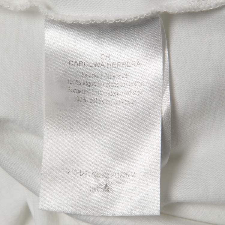 Pre Owned CH Carolina Herrera White Logo Embroidered Cotton Crew Neck Half Sleeve T-Shirt M