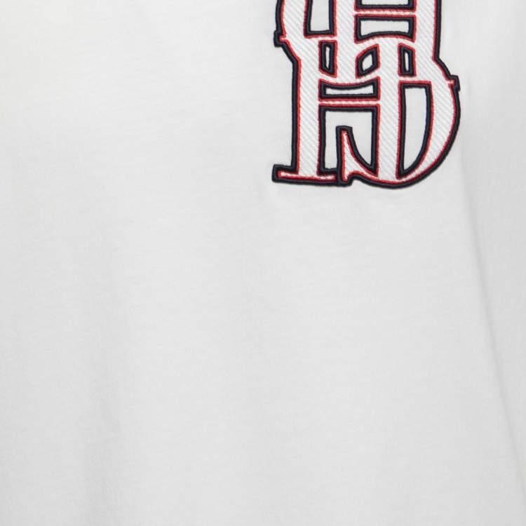 Pre Owned CH Carolina Herrera White Logo Embroidered Cotton Crew Neck Half Sleeve T-Shirt M