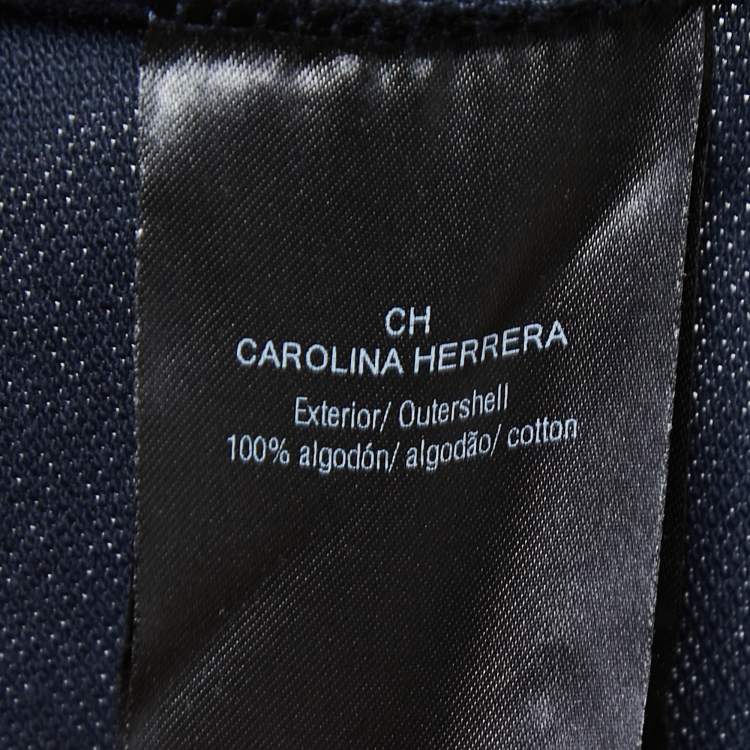 Pre Owned CH Carolina Herrera Navy Blue Logo Print Cotton Pique Polo T-Shirt L