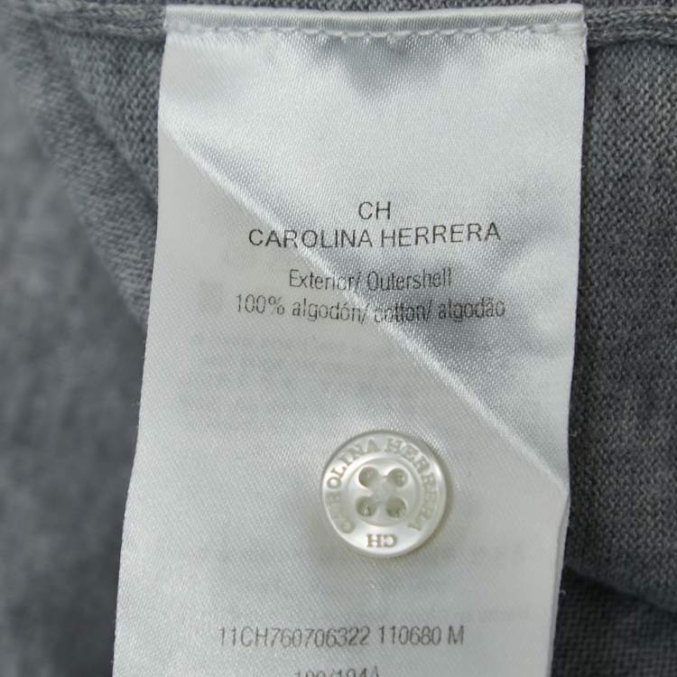 Pre Owned CH Carolina Herrera Grey Logo Embroidered Cotton Polo T-Shirt M