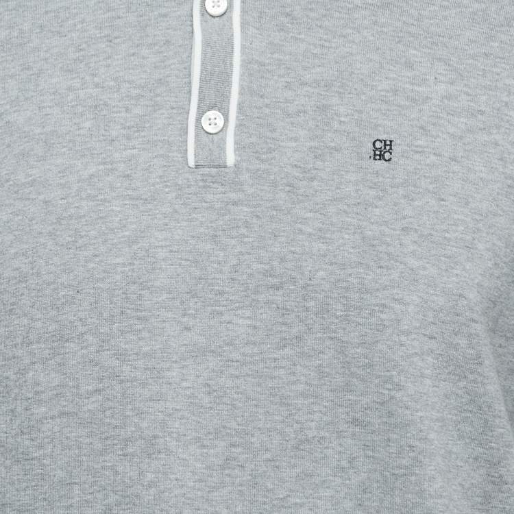 Pre Owned CH Carolina Herrera Grey Logo Embroidered Cotton Polo T-Shirt M