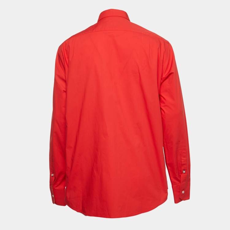 Pre Owned CH Carolina Herrera Red Logo Embroidered Cotton Button Down Full Sleeve Shirt XXL 
