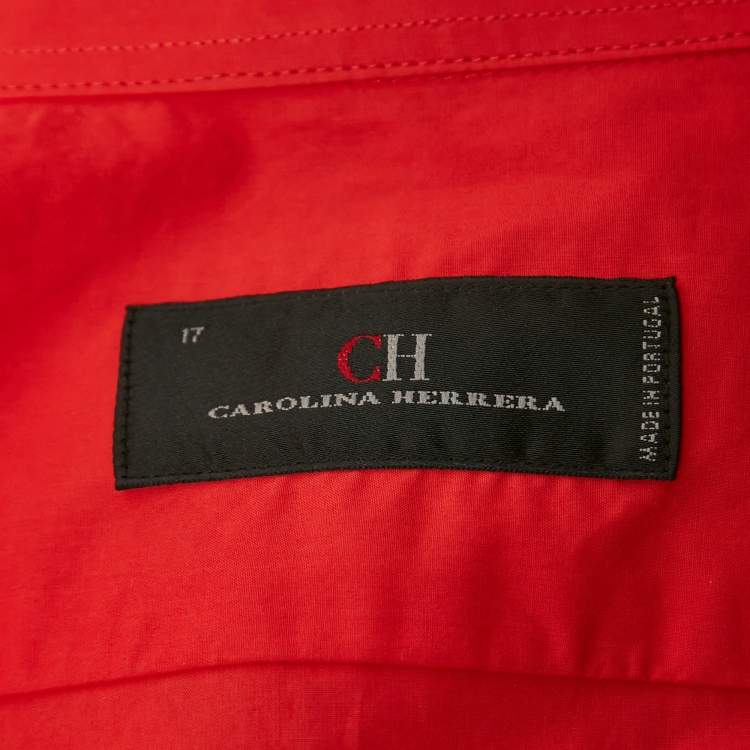 Pre Owned CH Carolina Herrera Red Logo Embroidered Cotton Button Down Full Sleeve Shirt XXL 