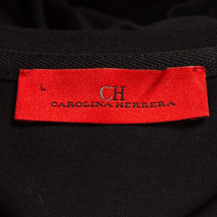 Pre Owned CH Carolina Herrera Black Printed Cotton T-Shirt L