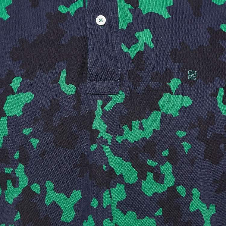 Pre Owned CH Carolina Herrera Navy Blue Camouflage Print Cotton Pique Polo T-Shirt XL