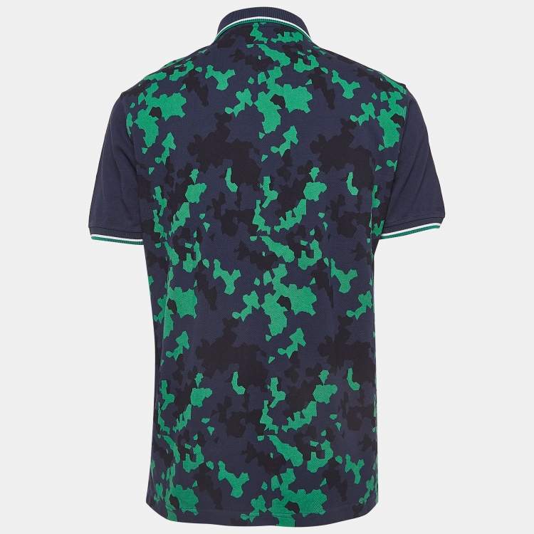 Pre Owned CH Carolina Herrera Navy Blue Camouflage Print Cotton Pique Polo T-Shirt XL