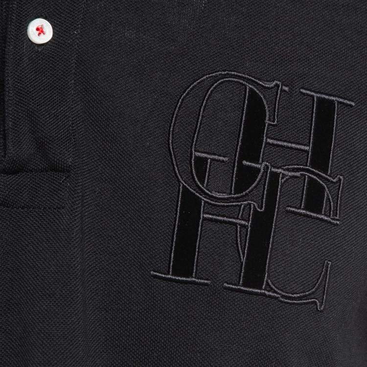 Pre Owned CH Carolina Herrera Black Embroidered Cotton Pique Polo T-Shirt L