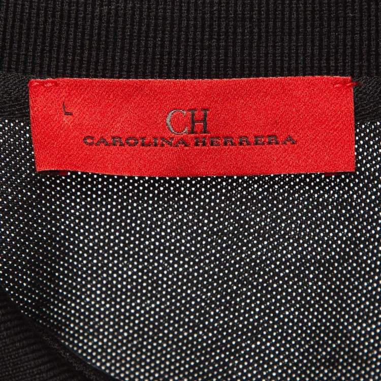 Pre Owned CH Carolina Herrera Black Embroidered Cotton Pique Polo T-Shirt L
