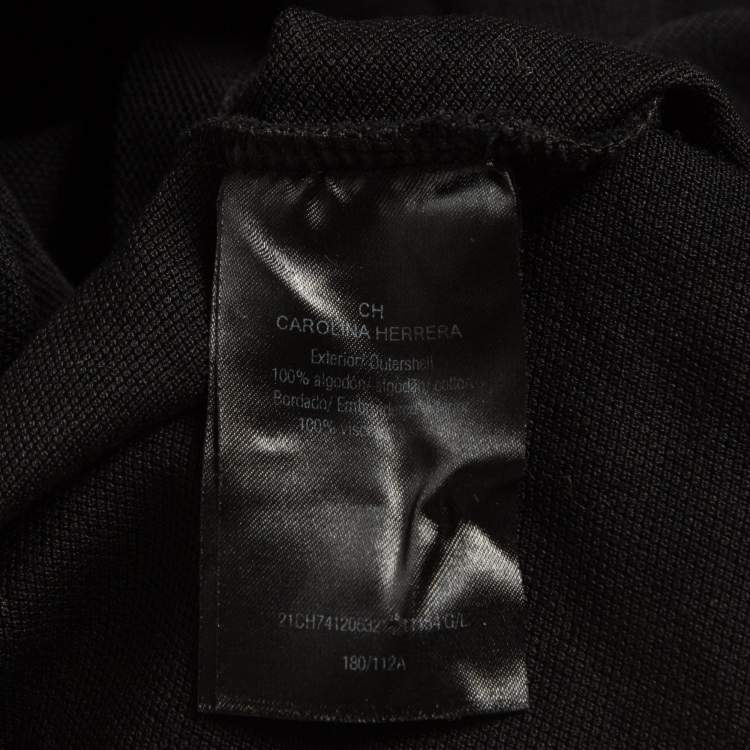 Pre Owned CH Carolina Herrera Black Embroidered Cotton Pique Polo T-Shirt L