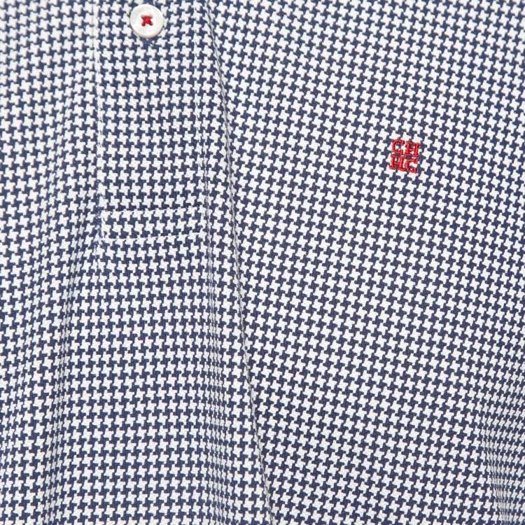Pre Owned CH Carolina Herrera Blue Printed Cotton Pique Polo T-Shirt L