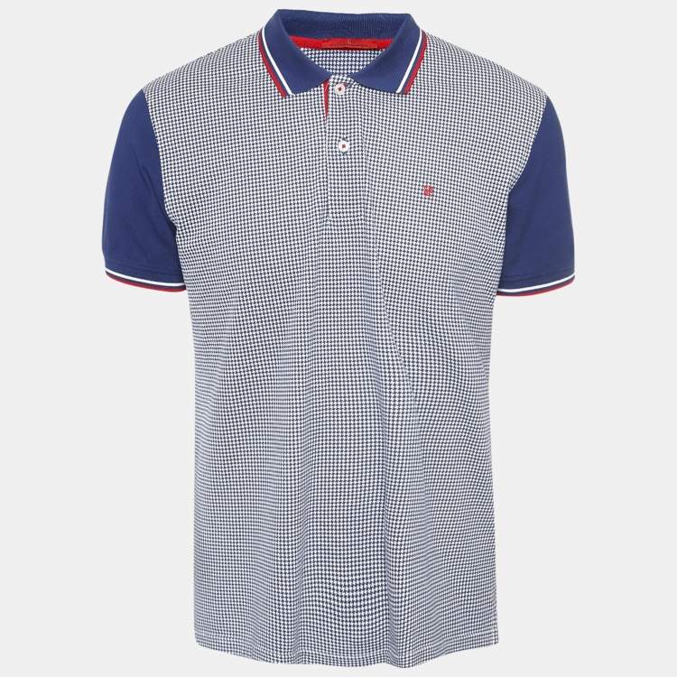 Pre Owned CH Carolina Herrera Blue Printed Cotton Pique Polo T-Shirt L