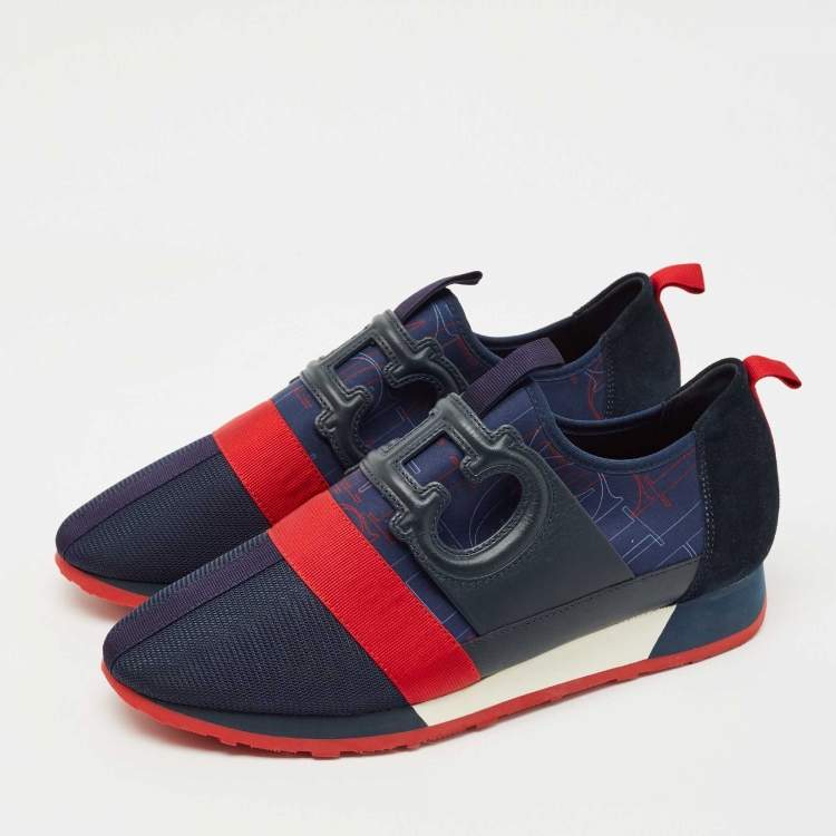 Pre Owned CH Carolina Herrera Navy Blue/Red Canvas Logo Print Low Top Sneakers Size 42