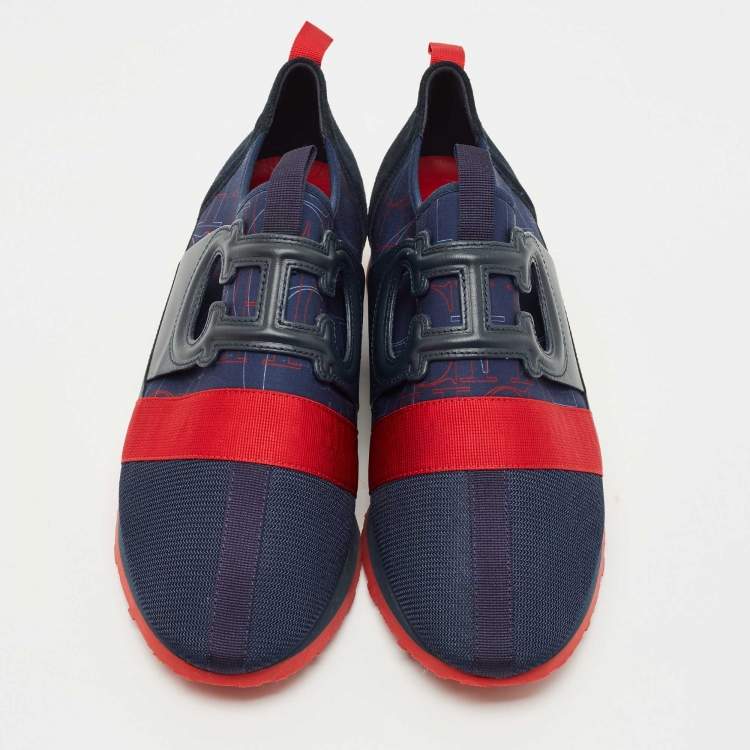 Pre Owned CH Carolina Herrera Navy Blue/Red Canvas Logo Print Low Top Sneakers Size 42