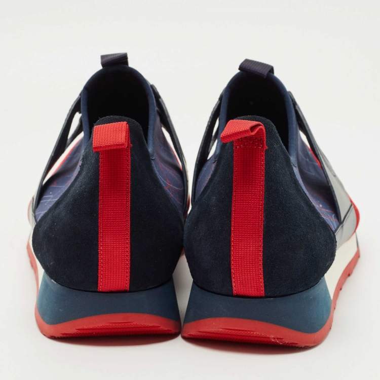 Pre Owned CH Carolina Herrera Navy Blue/Red Canvas Logo Print Low Top Sneakers Size 42