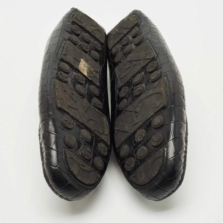 Pre Owned CH Carolina Herrera Black Croc Embossed Leather Slip On Loafers Size 43