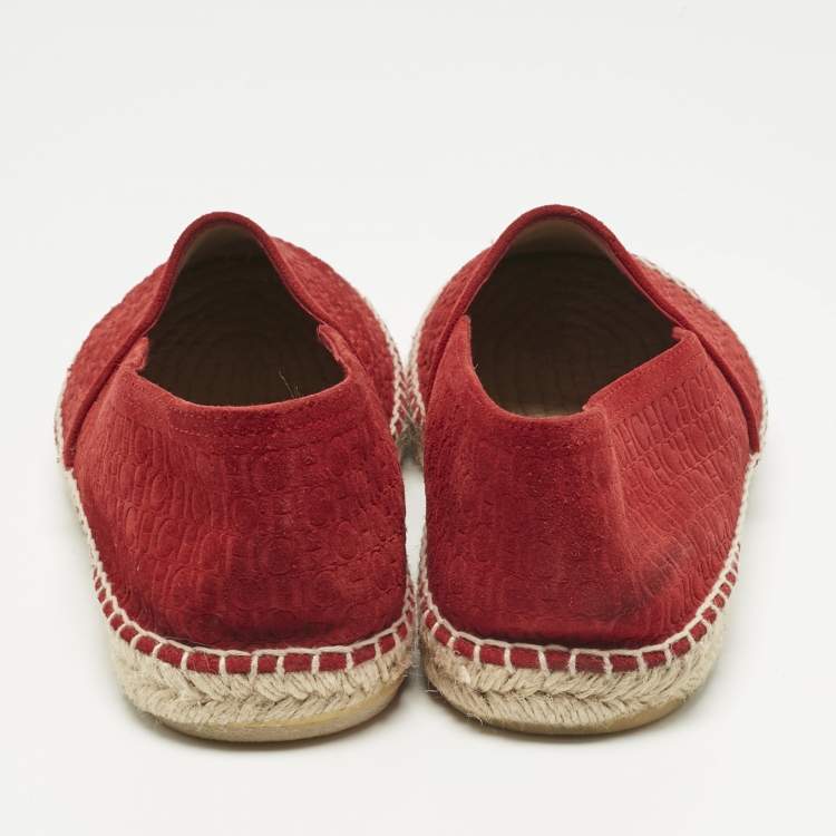 Pre Owned CH Carolina Herrera Red Monogram Suede Slip On Espadrilles Size 42