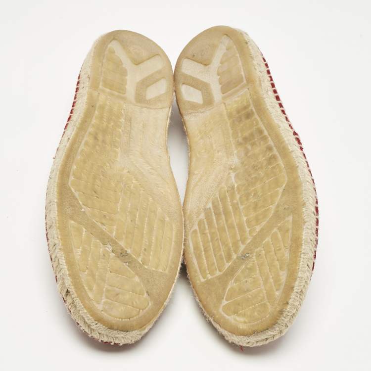 Pre Owned CH Carolina Herrera Red Monogram Suede Slip On Espadrilles Size 42