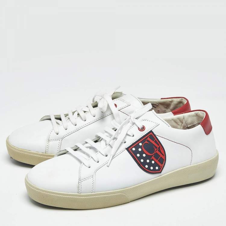 Pre Owned CH Carolina Herrera White/Red Leather Low Top Sneakers Size 42