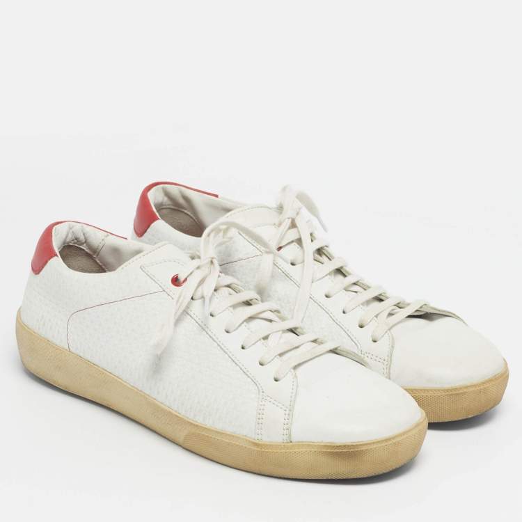 Pre Owned CH Carolina Herrera White/Red Leather Low Top Sneakers Size 43