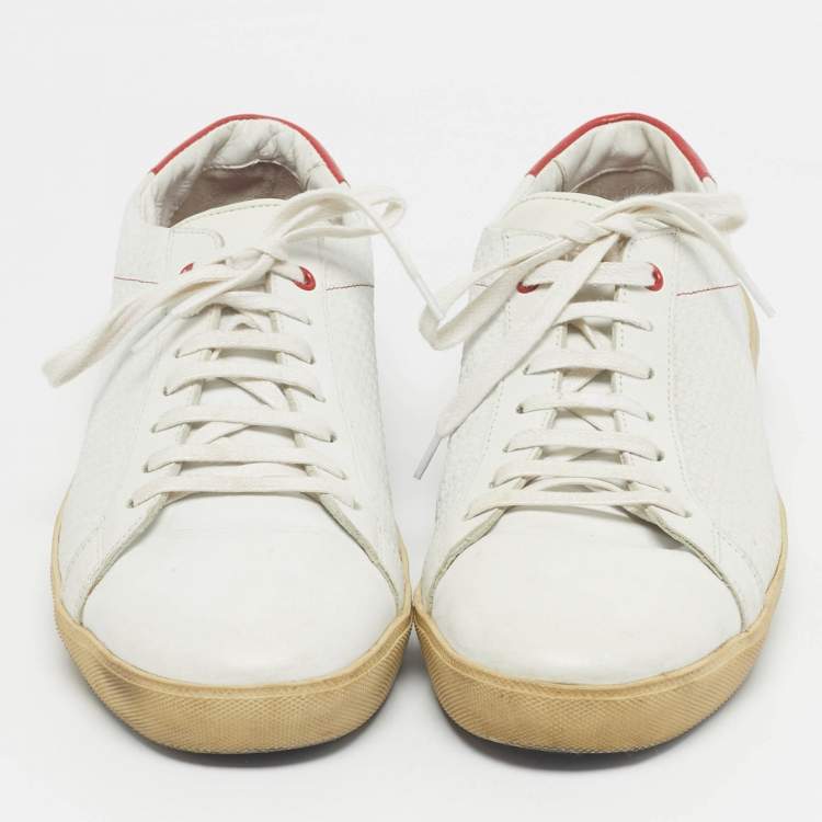 Pre Owned CH Carolina Herrera White/Red Leather Low Top Sneakers Size 43